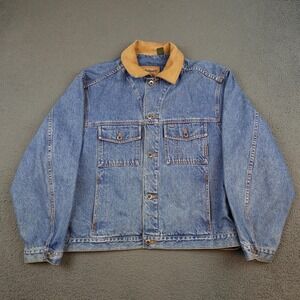 Vintage Timberland Jacket Mens Large Blue Denim Weathergear Leather Collar